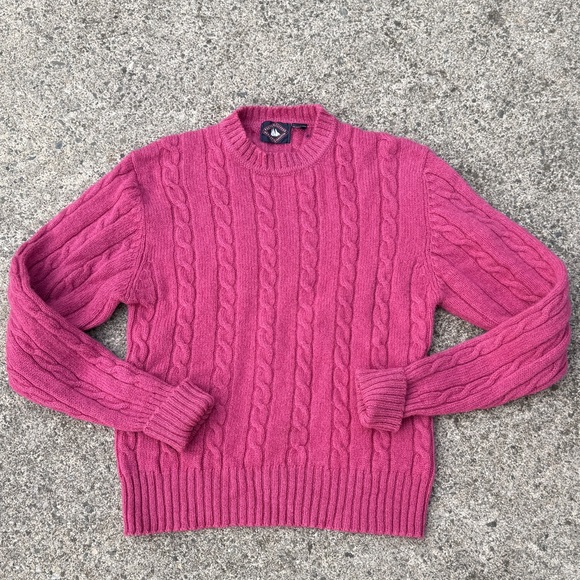 boston clippers Sweaters - Boston Clippers 100% Shetland Wool Cable Knit Sweater Women’s M Pink